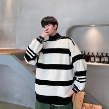 Winter New High Collar Sweater Men Fashion Contrast Color Striped Casual Knit Sweater Man Streetwear Wild Loose Warm Sweater Winter New High Collar Sweater Men Fashion Contrast Color Striped Casual Knit Sweater Man Streetwear Wild Loose Warm Sweater