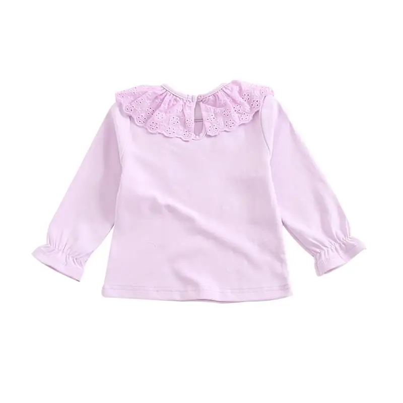 Осенняя футболка для маленьких девочек; одежда для малышей; топы с длинными рукавами в Корейском стиле; хлопковая Повседневная Блузка; однотонные Детские рубашки с кукольным воротником