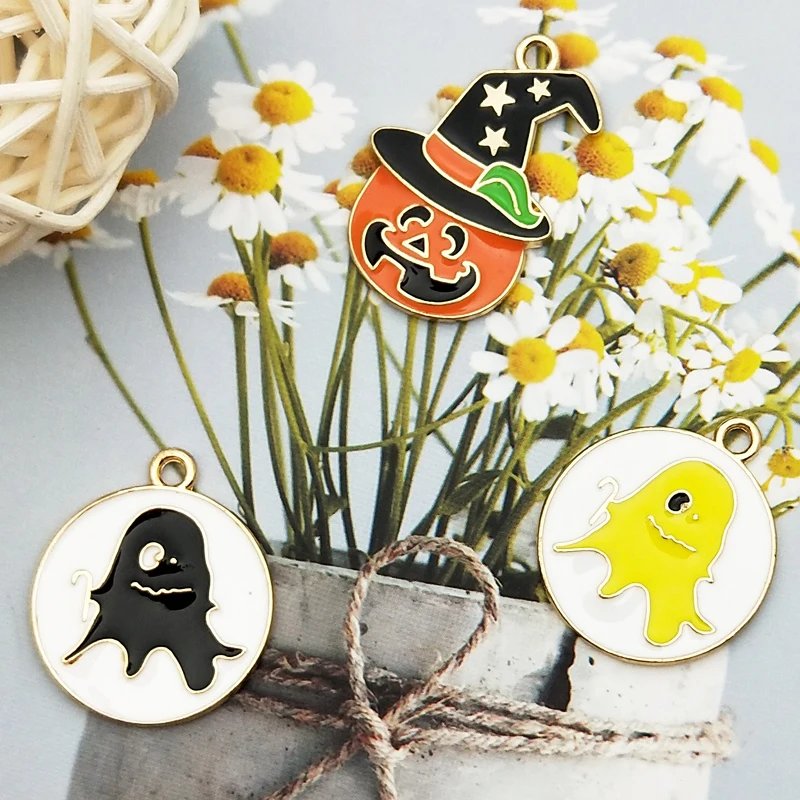 

10pcs Round Ghost Grimace Pumpkin Enamel Charms Pendants For DIY Bracelet Earrings Jewelry Making Accessories Halloween Gifts