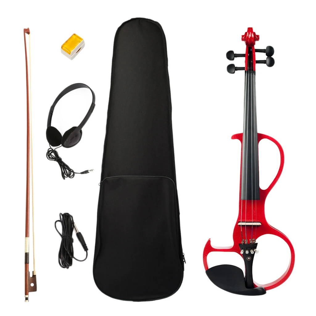 Exquisite Solidwood Electric Silent Violin Red with Rosin Bow Hard Case Headphone Cable, 4/4