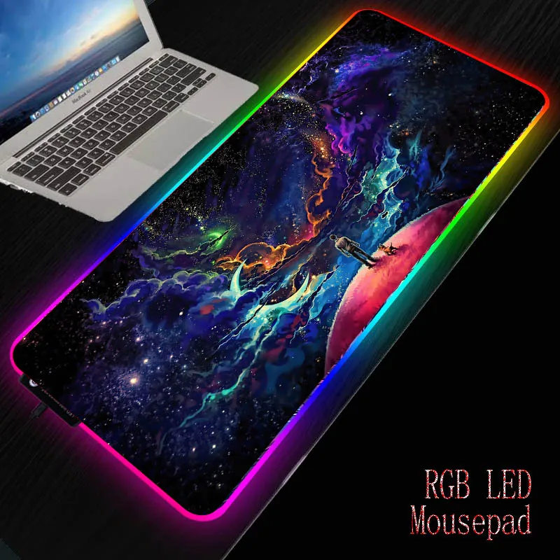 Mairuige Moon Planet Space Stars большой игровой коврик для мыши RGB Светодиодный светящийся