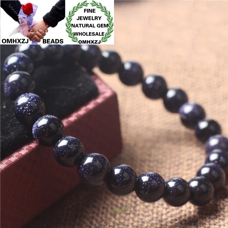 

OMHXZJ Wholesale ZB406 68101214mm European Fashion Birthday Party Wedding Gift Natural Stone Fine Blue Sandstone Beads Bracelets