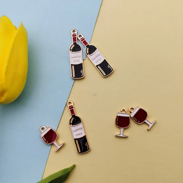 10pcs/pack   Wine bottle wine glass goblet  Charms  Metal Pendant Golden Color  Earring DIY Fashion Jewelry Accessories mix