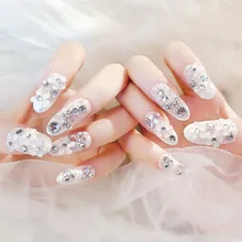 Конечный продукт Маникюр 24 штук в штучной упаковке поддельные ногти блеск драгоценный камень невесты патч резинка носить a Z101