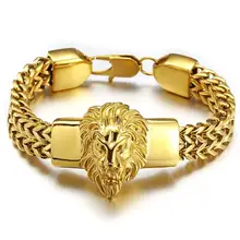 Панк ювелирные изделия Фигаро Цепь мужской браслет нержавеющая сталь серебро/золото голова льва браслет Высокое качество мужские манжеты браслет 8,66 дюймов