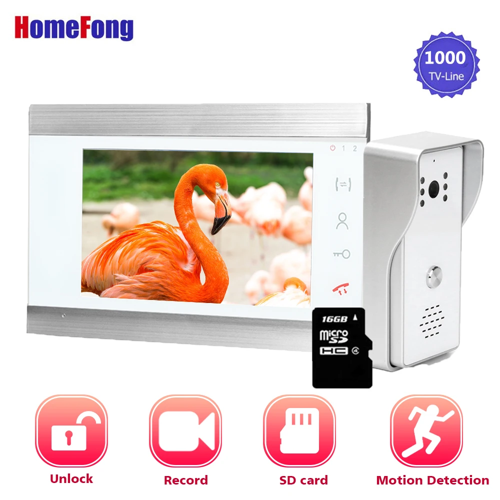 

Homefong Video Door Phone Intercom System Doorbell Camera 7 Inch Touch Button Monitor White Motion Detection Record Unlock