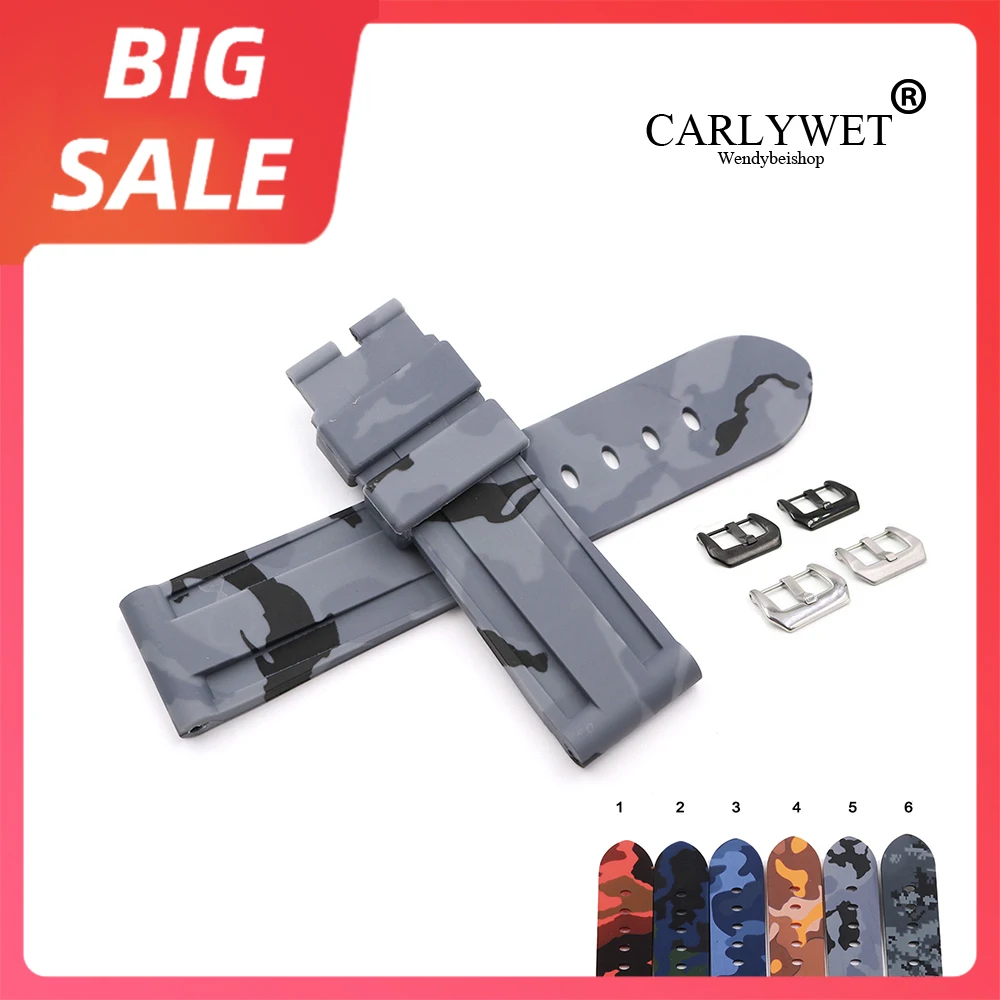 Carlywet 22 24 Millimetri Di Alta Qualità Di Lusso Camo Impermeabile Della Gomma Di Silicone Di Ricambio Orologio Da Polso Fascia Loop Strap Per Paner