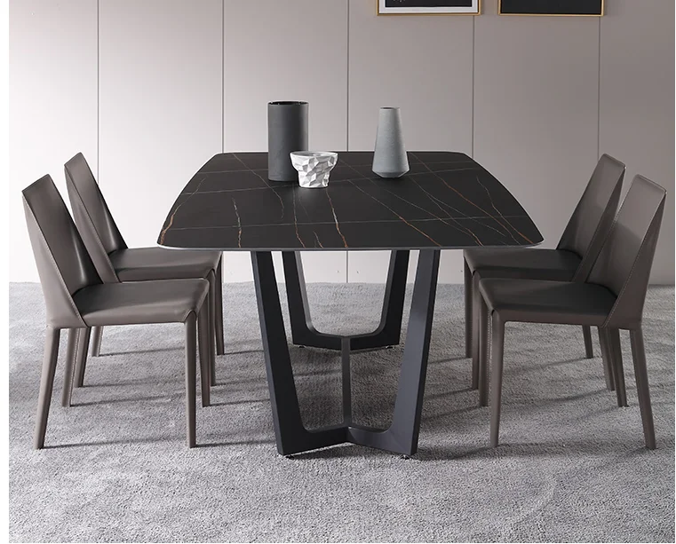 

Rock plate dining table small apartment 6 family dining table Nordic marble table modern simplicity