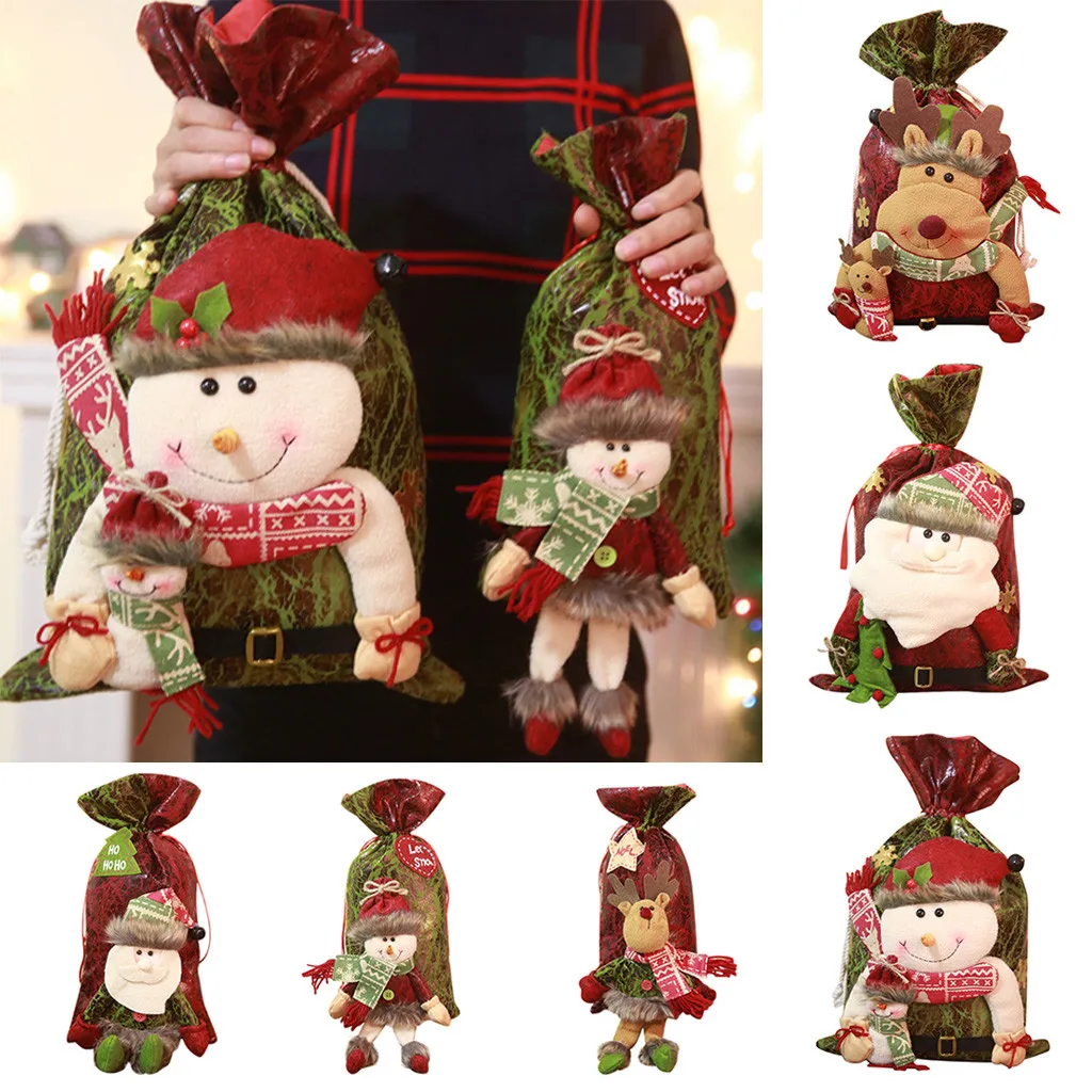 Большая Рождественская сумка Красный мультфильм старый человек Снеговик конфеты Tote ребенок подарок тканевая сумка многоразовые сумки для