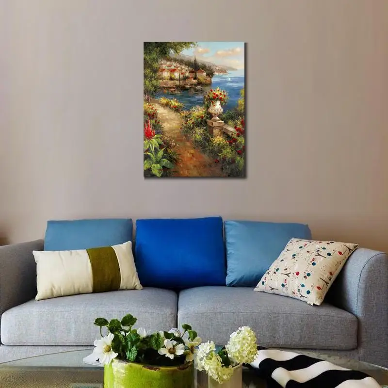 Ручная роспись средиземноморские картины с видом на пристани Современная Венеция пейзажи холст искусство для декора стен