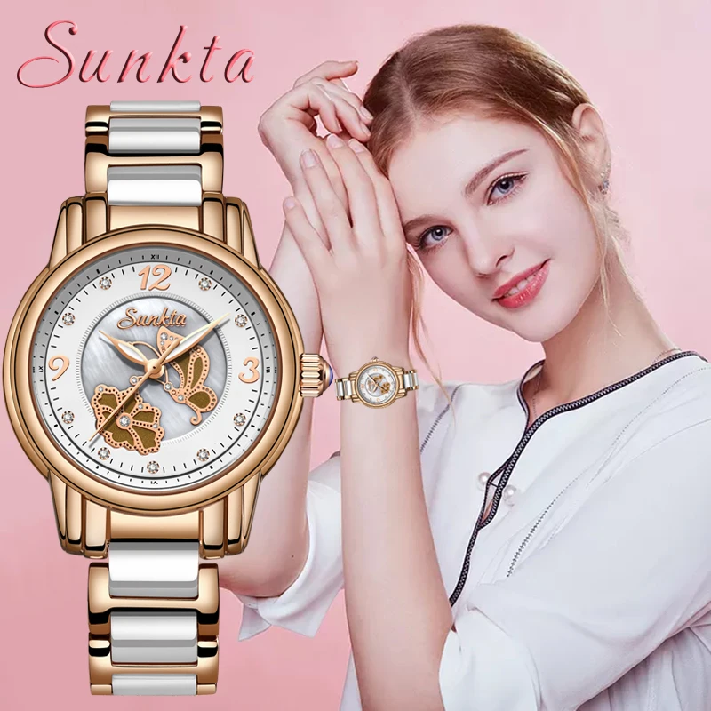 SUNKTA список розовое золото женские часы кварцевые часы женские топ брендовые роскошные женские часы водонепроницаемые часы для девочек Relogio Femin