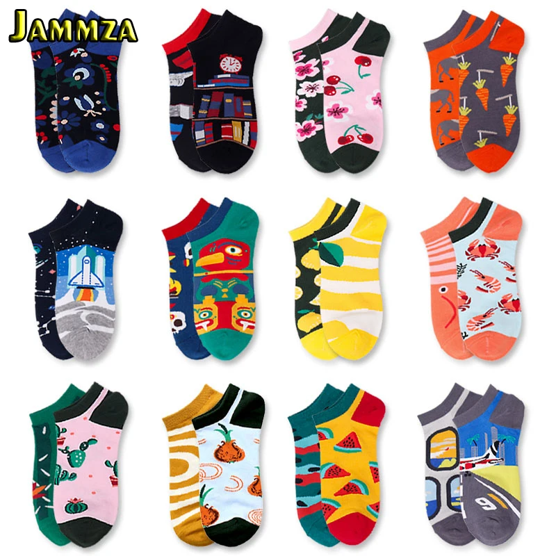 2 шт. Асимметричные забавные носки женские ботильоны с фруктовым принтом креативные новые мужские Веселые носки ретро уличные Harajuku Meias