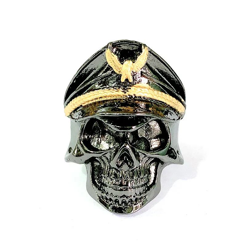 

Domineering Navy Skull Ring Men's Black Stainless Steel Ring Exaggeration Hip Hop Punk Motorcycle Party Ring