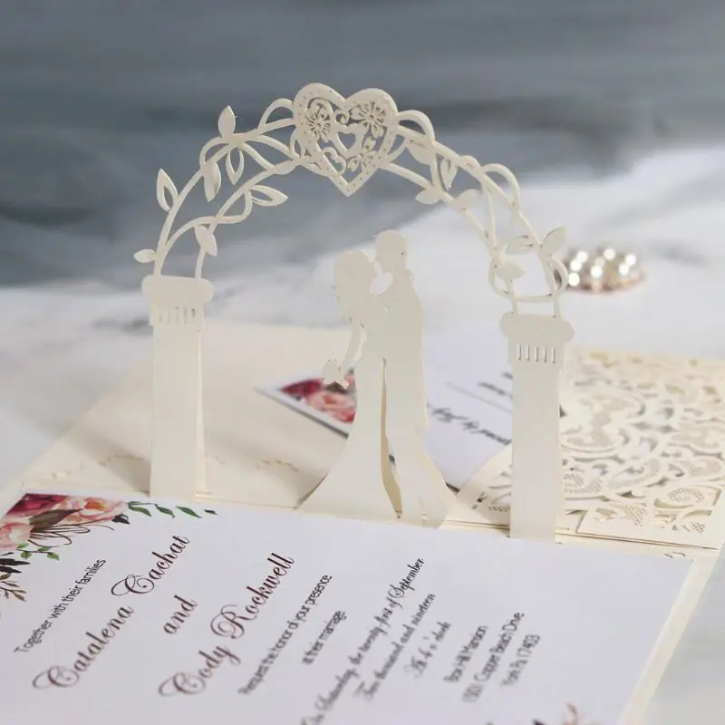  10pcs Laser Cut Hollow Heart Shape Wedding Invitations Card Party Supplies K4UA - 4.00043E+12