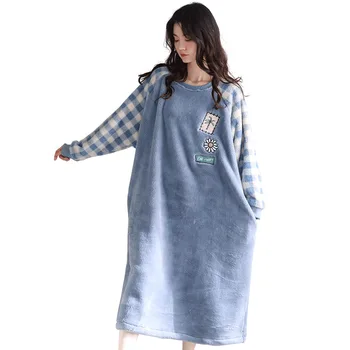 

2020 winter new flannel ladies nightdress, student home style skirt, loose home dress