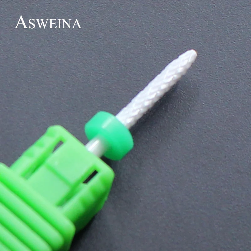 ASWEINA, профессиональные, 1 шт., керамические, белые, Cuspidal, дизайнерские, чистые сверла для ногтей, 3/32 дюйма, размер хвостовика, заусенцы, инструменты для ногтей, для салона