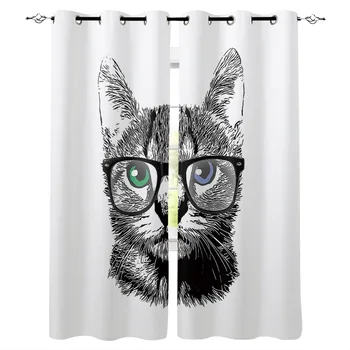 

Cartoon Artwork Mr. Cat Room Curtains Large Window Curtain Lights Living Room Bedroom Outdoor Indoor Kids Window Treatment Ideas