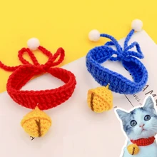 1PC Silent Bell Knitting Cute Small Dog Cat Handmade Knitted Jingle Cat Silent Collar Pet Accessories