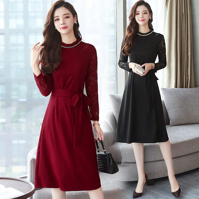 

2018 Autumn New Style Korean-style Fashion Elegant Casual Waist Hugging Dress Women's Fashion