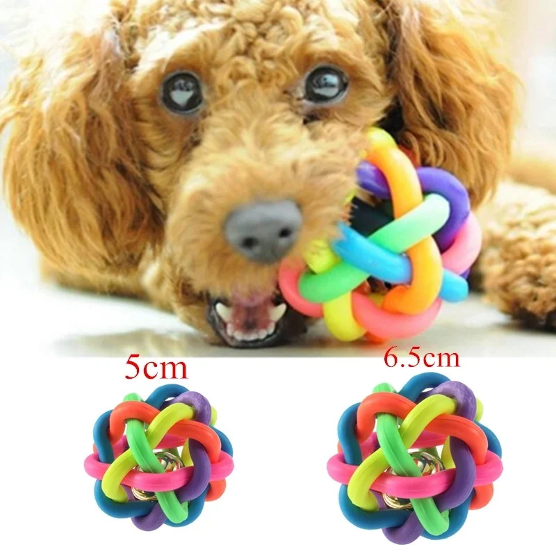 Собака для щенков и кошек колокольчик звук мяч 5,5 см 6,5 см или 7,5 СМ Цветной Плетеный шар Радужный красочный резиновый пластик забавная игрушка