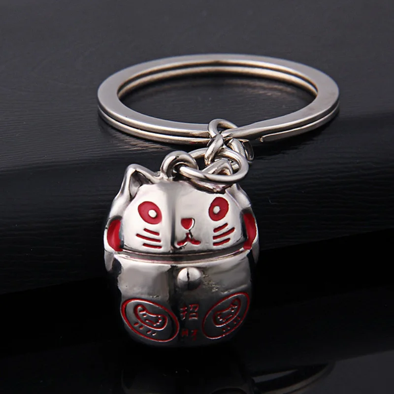 3D приветственные счастливые кошки Maneki Neko брелки милый котенок брелок деньги Фортуна кот брелок держатель для ключей сумка талисманы - Цвет: silver