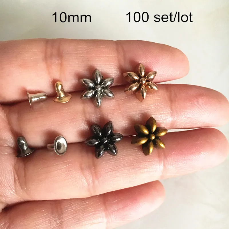 100 Set Metal Flowers rivet Studs 10mm Bag Parts Shoes Clothing