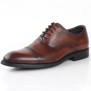 

Fashion Men Fashion Round Toe Lace Up Shoe Genuine Leather Retro Business Casual Dress Shoe Fingertip Cap Wedding Shoe