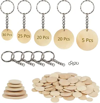 

100pcs Unfinished Wooden Circles Natural Pre drilled Log Discs with Keychains for DIY Craft Calendar Decoration Hanging Ornament