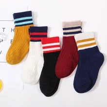 Осенне-зимние детские носки из чистого хлопка, классические детские носки с двумя полосками осенне-зимние носки для малышей, Wh