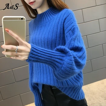 

Ladies Autumn Women Turtleneck Long Sleeve Knit Sweater Women Oversize Pullover Elasticity Womens Sweaters Pull Femme