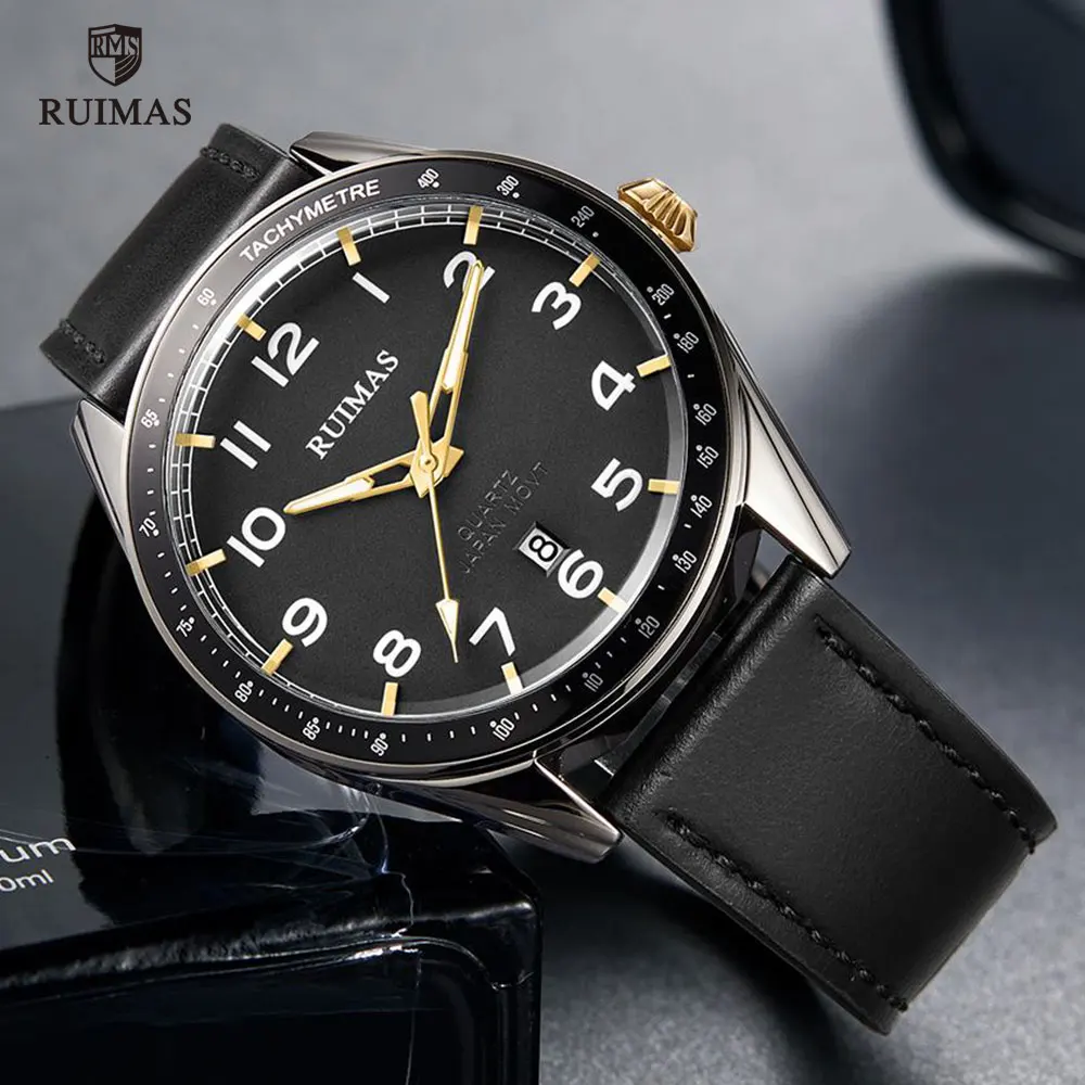 

RUIMAS Men Sports Military Quartz Watch Man Top Luxury Brand Analog Date Clock Leather Strap Wristwatch Relogio Masculino 573