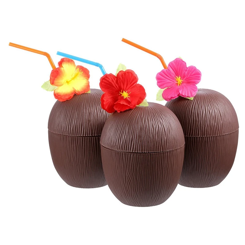 ABSS-12Pcs кокосовые стаканчики для напитков с цветочными соломинками в форме фруктов забавные стаканчики для Гавайских Луау летние пляжные вечерние принадлежности