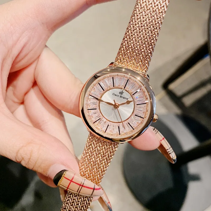 Olive Band White Супер тонкий Миланский Браслет, полностью стальные часы для женщин, блестящие циркониевые кристаллы, наручные часы, водонепроницаемые кварцевые аналоговые часы - Цвет: Olive Band White