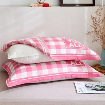 

2pc Grid Sleep Pillow Cover Pillow Towel 100%Cotton Gauze Fabric 78*52cm Leaf Ship Deer Single PillowCase Home Textile No Pillow