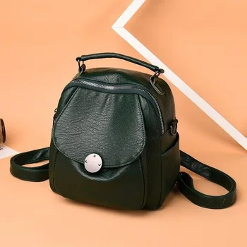 

2020 spring new multifunctional backpack outdoor travel bag student schoolbag ladies PU soft leather solid color mini backpack