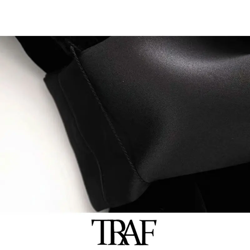 TRAF, Женская винтажная элегантная бархатная куртка с поясом-бабочкой, модное пальто с v-образным вырезом и пышными рукавами, офисная одежда, женская верхняя одежда, шикарные топы