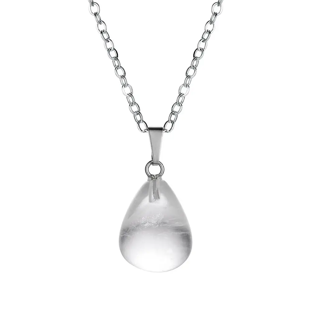 Quartz Crystal ASHMITA для женщин натуральный камень капли воды кулон Круглый слеза подвески в виде Капли Ювелирные изделия ожерелье серьги для DIY изготовления - Окраска металла: Quartz Crystal
