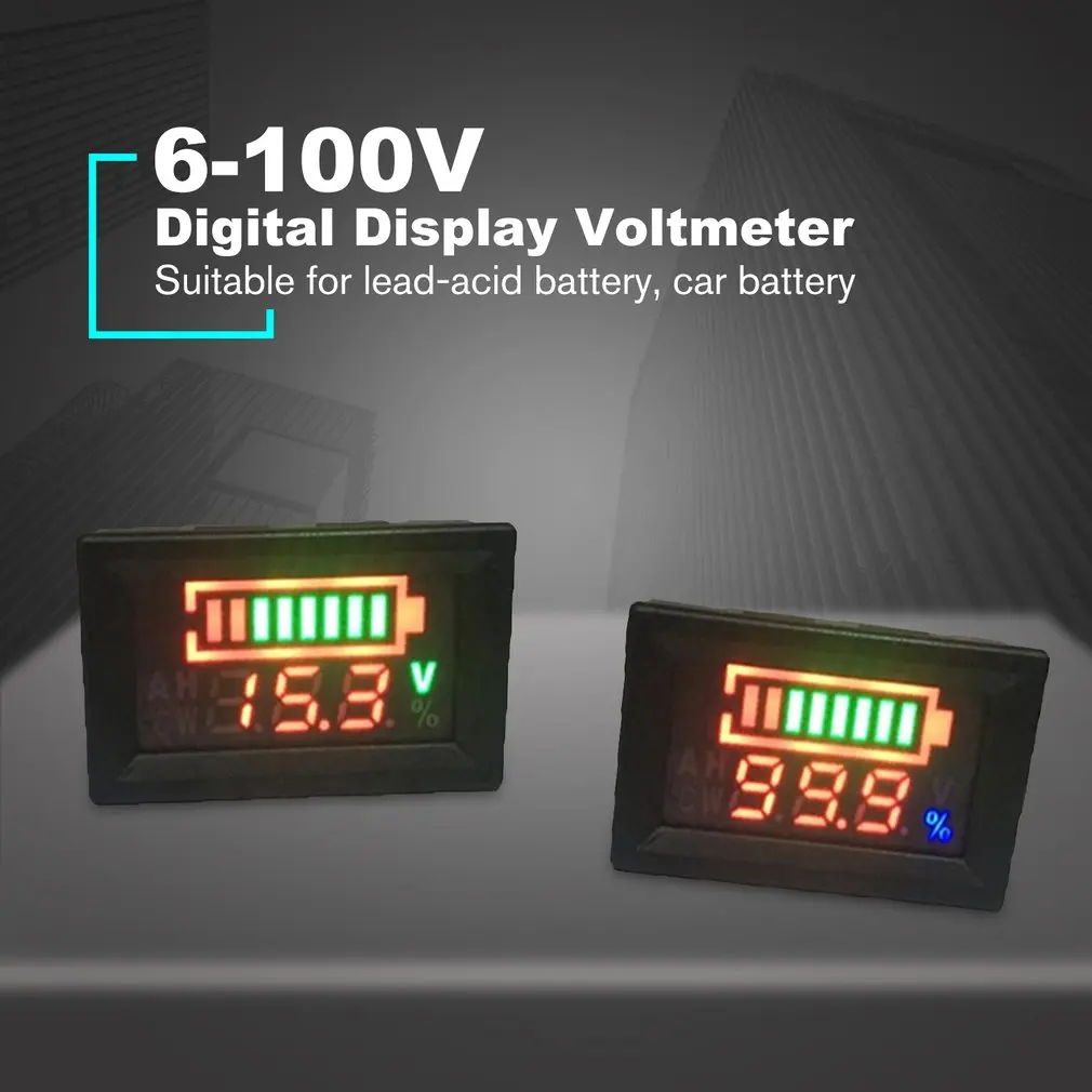 6-100 в двойной дисплей Вольтметр тернарный литиевая батарея процент цифровой измеритель мощности напряжения анти-обратное соединение