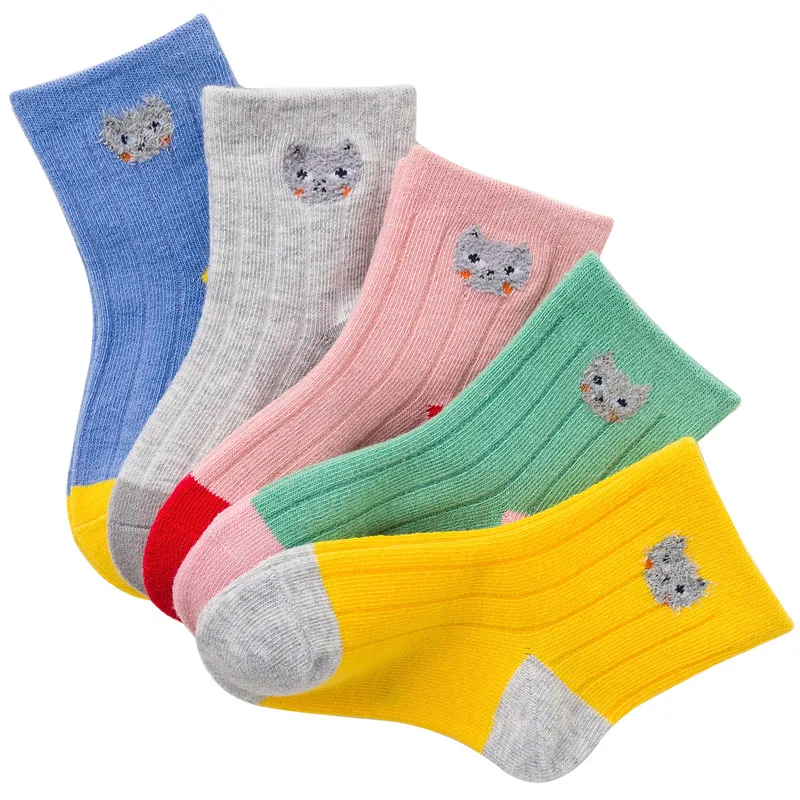 Cat Cute 5 пар/партия, детские носки для мальчиков и девочек, повседневные школьные трикотажные хлопковые носки для малышей модные,, От 1 до 12 лет - Цвет: Cat Cute