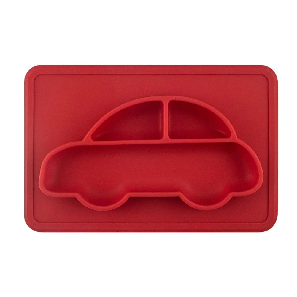 Non-slip Silicone Tray Car Model Cute Mat One-Piece Feeding Bowl Fruit Dining Plate Tableware Toddle Strong Suction Food Dishes - Цвет: Красный