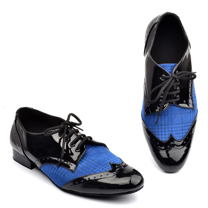Pacthwork/Мужская обувь для танцев на низком каблуке; обувь для латинских танцев; Мужская обувь для сальсы, танго, бальных танцев; Мужская обувь для латинских танцев - Цвет: Синий