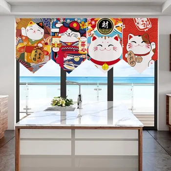 

Japanese-Style Lucky Cat Shade Curtain Sopraporta Short Curtain Triangular Curtain Kitchen Partition Curtain