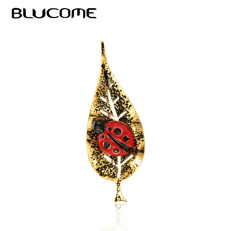 Женская брошь в форме божьей коровки Blucome золотистая Винтажная листьев украшение