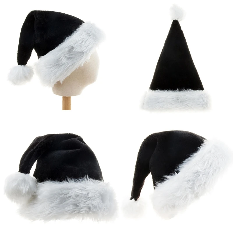 red Black Plush Christmas Hat Plush Xmas Hat for Adults Kids Comfortable Santa Claus Cap Party Supplies Gift Christmas Decor