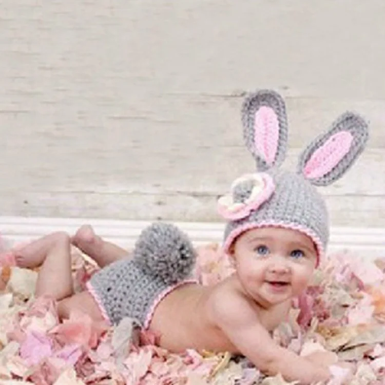 

Baby Bunny Handmade Two-piece Set Children's Long-eared Rabbit Handmade Photography Set Knitted Handmade Shooting Props