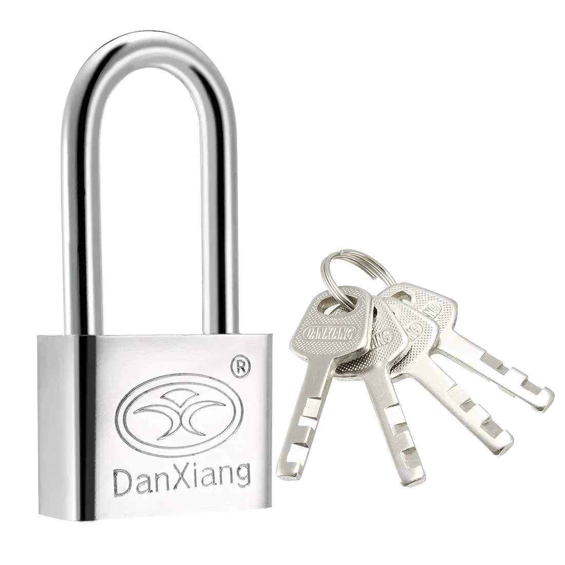 

uxcell 50mm Body Wide Stainless Steel Padlock Chrome Finish Harden Long Shackle, Keyed Different