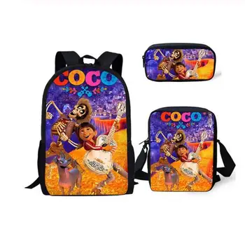 

Fashion 3PCs/Set Children Backpack COCO Pattern Kids School Bags Music Skull Design Teenagers Book-Bags Mochila Rucksack