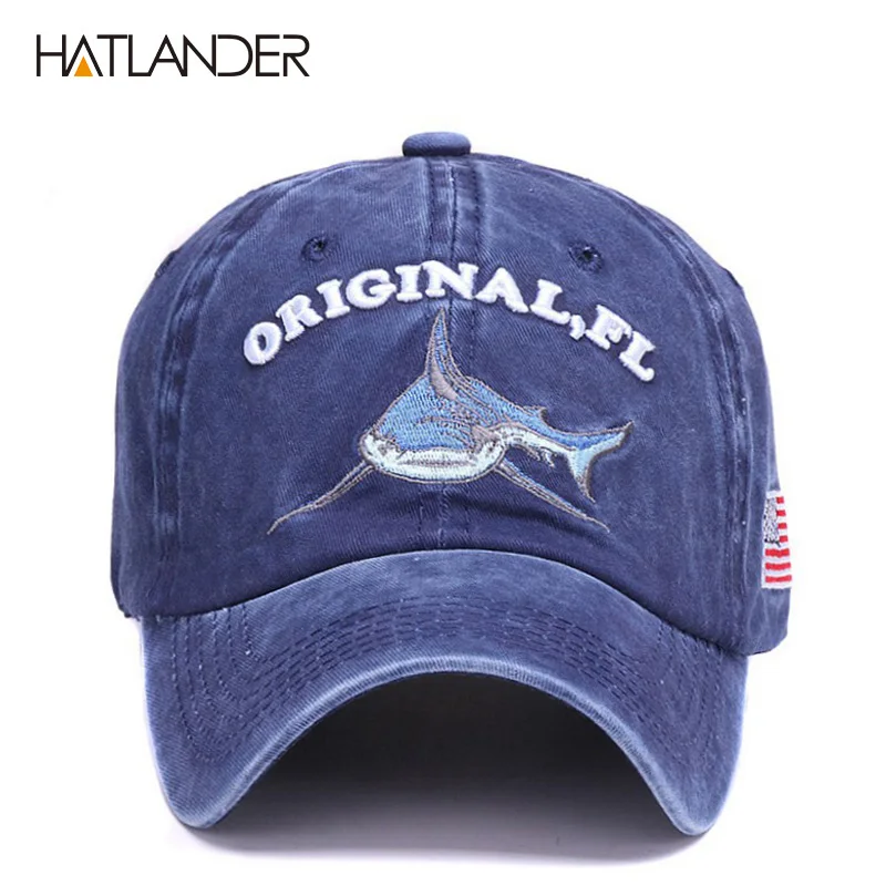 HATLANDER модные Хлопковые бейсболки с вышивкой шапки акулы папы винтажные