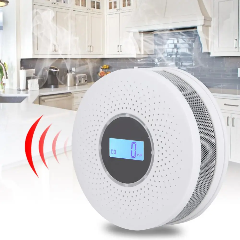 

CO Gas Sensor Detector Carbon Monoxide Poisoning Alarm Detector LCD Photoelectric Independent 2 in 1 LCD Warning Display