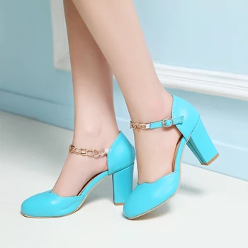 

lady sweet lovely chains mary janes ankle strap high heels shoes party spring summer chunku heel womens pumps green red